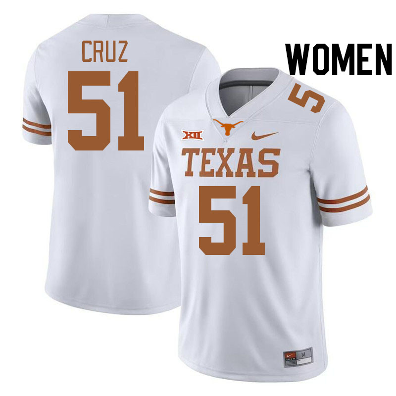 Women #51 Daniel Cruz Texas Longhorns College Football Jerseys Stitched-White